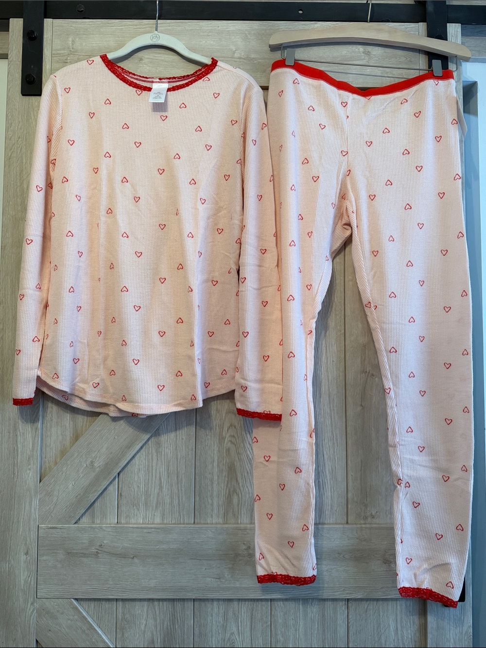 Rachel Parcell Pink Heart Print Pajama Set with Red Trim